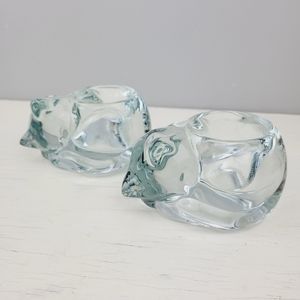 Sleeping Cats Indiana Glass Co. Lead Crystal Tea Light Vodive Candle Holders